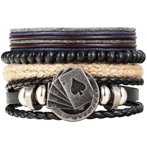 Leren Armband met kralen - Kaarten