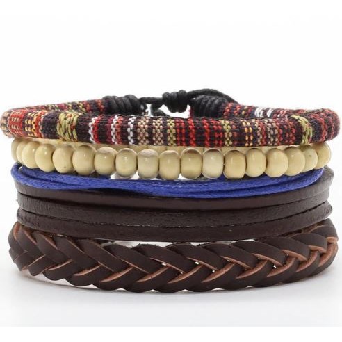 Leren Armband met kralen - Bruin